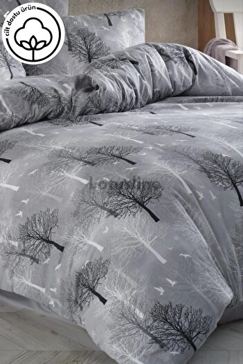 Lotusline Home Gray Double Tree Pattern Luxury Cotton Duvet Cover Set - Set