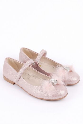 Rıdvan Çelik Stoned Girl's Daily and Evening Dress Ballerina Shoes Powder