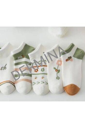 DERMİNA 5 Pairs of Women's Floral Patterned Booties Socks – Colorful, Stylish and Comfortable Design