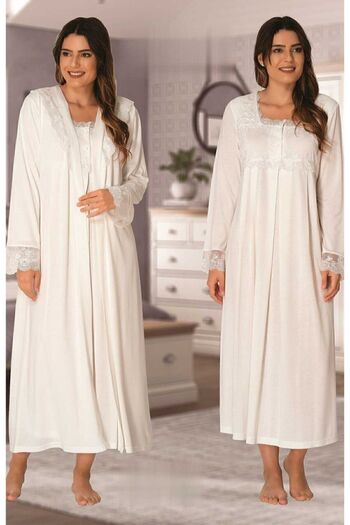 Effort Pijama طقم ثوب نوم نسائي بأكمام طويلة من Effort Ecru