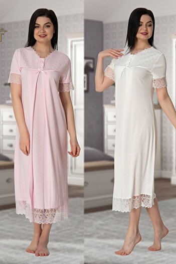 Effort Pijama Effortt 5043 Мереживне комір нічна сорочка для породіль