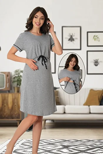 ByLohusa Effortt Grey φόρεμα εγκυμοσύνης με χαρακτηριστικά θηλασμού