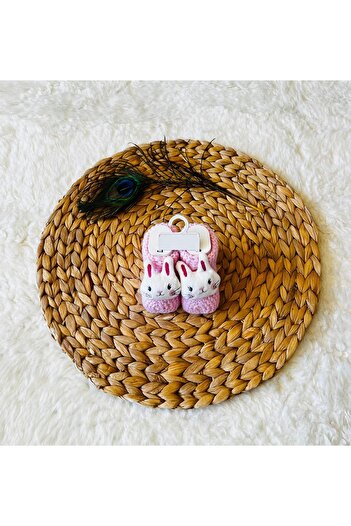 anne dokunuşu gibi KUZUM BEBE 2’li Pembe Beyaz Tavşan Figürlü Triko Kız Bebek Patiği