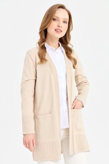 Desen Triko Women's Knitwear Araboy Summer Thin Jacket Beige
