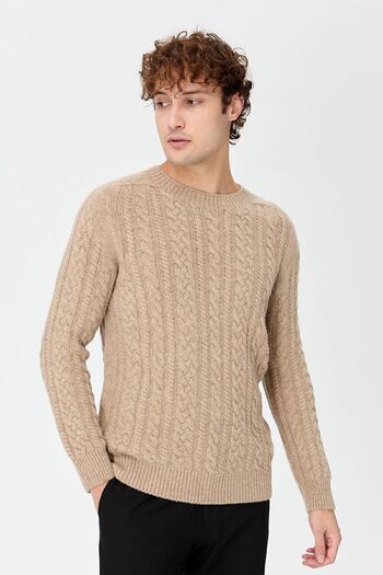 Desen Triko Men's Crew neck Knitted Wool Sweater Red Beige