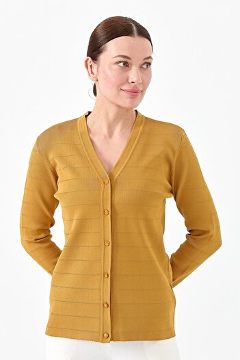 Desen Triko Women's Summer Knitwear Cardigan Mustard