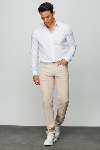 Desen Triko Men's Elastic Waist 5-Pocket Cotton Trousers Beige