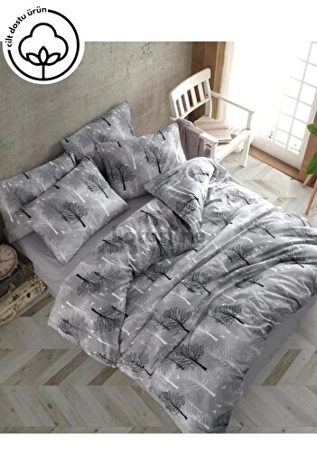 Lotusline Home Gray Double Tree Pattern Luxury Cotton Duvet Cover Set - Set
