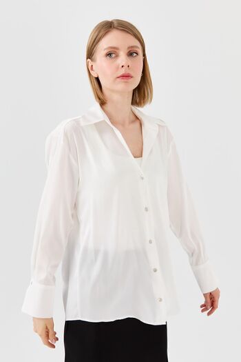 Desen Triko Women's Satin Placket Shirt Ecru