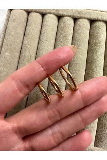ringbox Gold 3'lü Çelik Paslanmaz Kararmaz Küpe Seti