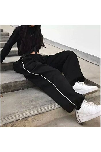 pandy Harajuku Zip Detail Μαύρη αθλητική φόρμα Oversize Φούτερ