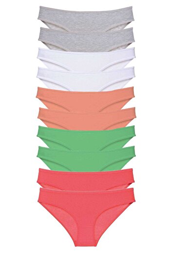 Royaleks 10 Pieces Super Eco Set Lycra Women's Slip Panties Gray White Powder Green Fuchsia