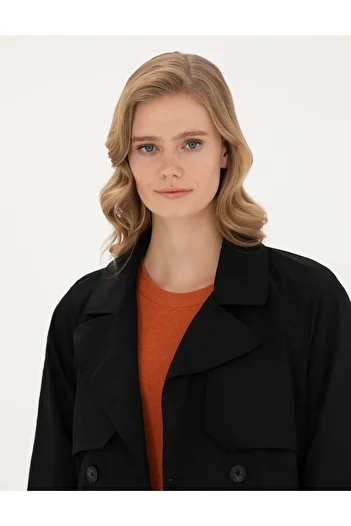 Pierre Cardin Black Slim Fit Trench Coat 50278997 -Vr046