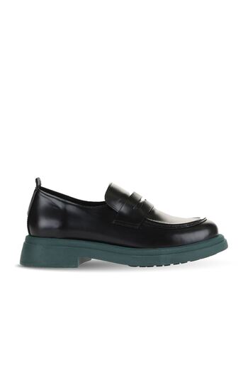 Bueno Shoes Шкіряні жіночі лофери - чорно-зелені, відкрита модель 01wz4000
