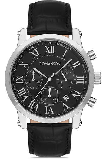Romanson Tl0334Hm1Wb37B Leather Cord Active Multifunction Silver Color Men's Watch