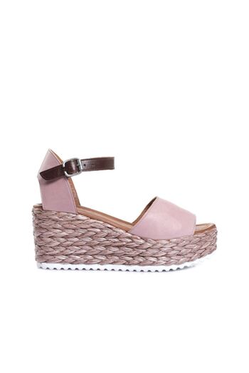 BUENO Shoes Gül Kurusu Deri Kadın Dolgu Topuklu Espadril Sandalet 01wn3601