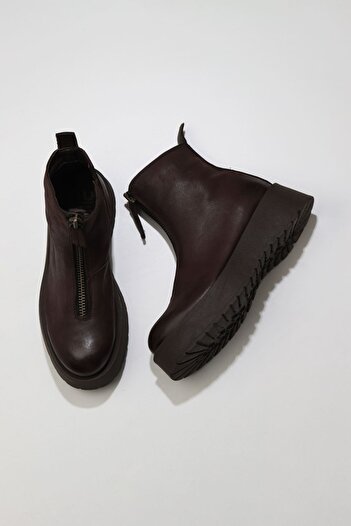 Bueno Shoes Γυναικείες μπότες με τακούνι καφέ δερμάτινο - 01wv1309
