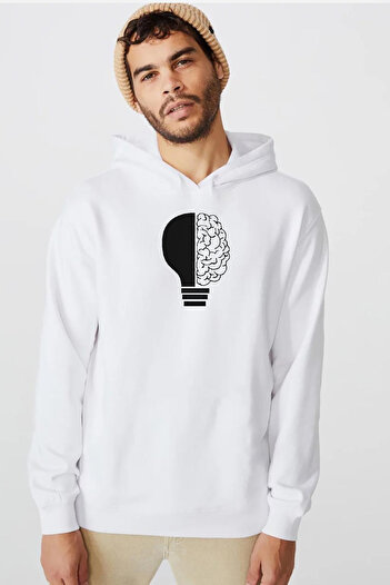 Tshirthane Lightbulb & Brain Білий чоловічий 3-панельний світшот з капюшоном