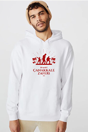 Tshirthane 18 березня Битва за Чанаккеле Червоно-білий чоловічий світшот з капюшоном 3ip