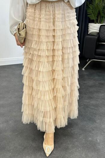 Şule Giyim Elastic Waist Insert Skirt Beige