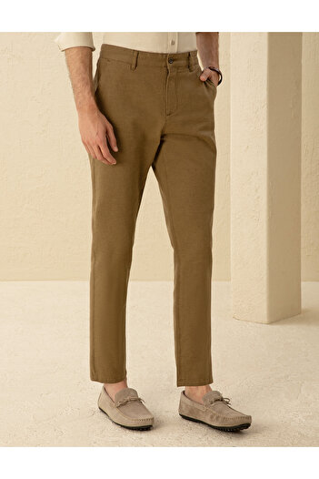 Pierre Cardin Haki Carrot Fit Keten Karışımlı Kanvas Pantolon 50291517-VR027
