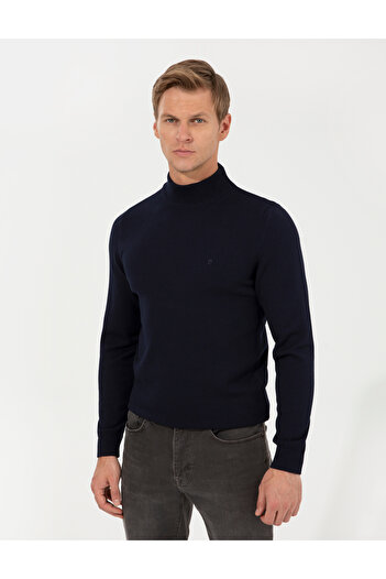 Pierre Cardin Navy Blue Slim Fit Half Turtleneck Basic Knitwear Sweater 50256965-Vr033