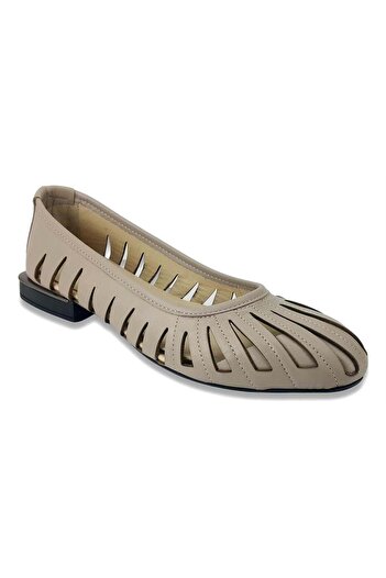 ALBİNİ 10387 Genuine Leather Women's Daily Ballerinas-Mink