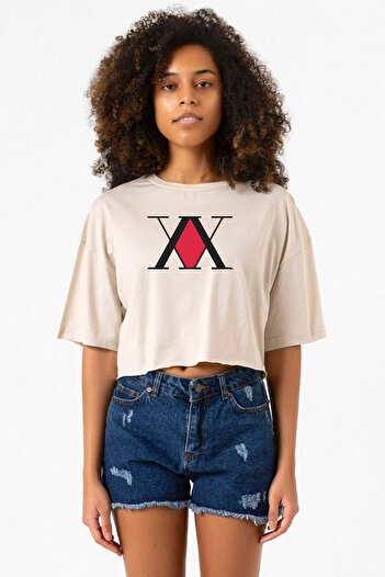 Tshirthane Hunter x Hunter Anime Logo Beige Women's Crop T-shirt