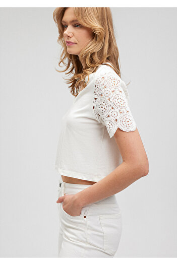 Mavi White Lace Sleeve T-Shirt - Regular Fit1611467-70057