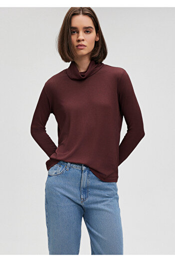 Mavi Stand Collar Burgundy T-shirt Loose Fit / Loose Comfortable Fit1612023-70421