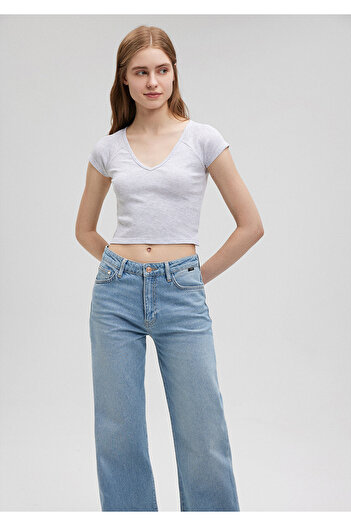 Mavi Gray V-Neck Crop T-Shirt - Short Cut 1612339 -83096