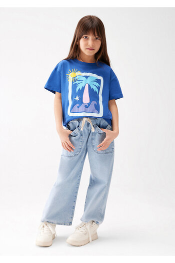 Mavi Μπλουζάκι με στάμπα Palm Tree Loose Cut - 7610176 -87162