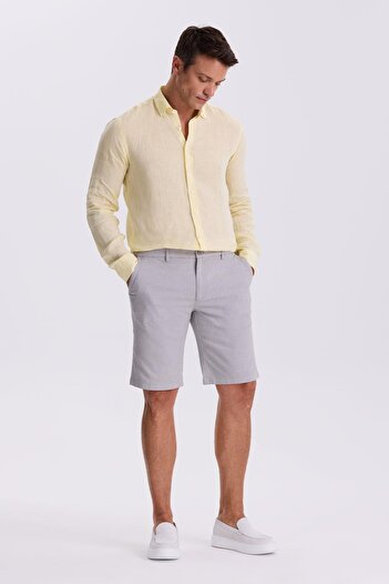 Jakamen Gray Comfort Fit Linen Textured Relaxed Cut Cotton Shorts