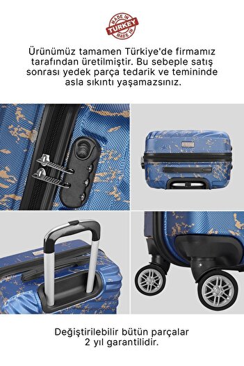 Wexta Wx-300 Baskılı Çivit Orta ve Kabin 2'li Set Valiz