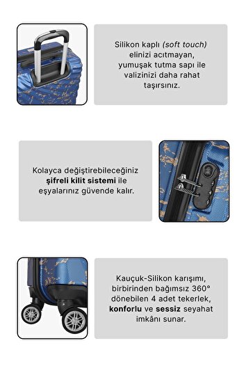 Wexta Wx-300 Baskılı Çivit 3'lü Set Seyahat Valiz/bavul
