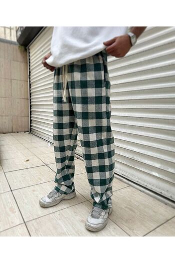 RE7EDİ Πράσινο και λευκό Unisex καρό πάτο πιτζάμα