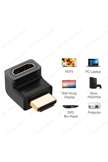 BK Teknoloji 270 Derece Hdmı Dirsek Adaptör Hdmı Erkek-dişi L Çevirici