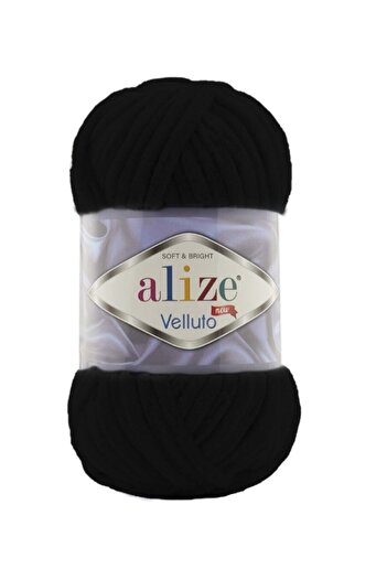 Alize Velluto 60 Μαύρη κουβέρτα με νήματα γιλέκο ζακέτα πουλόβερ κασκόλ Beanie πλεκτό νήμα