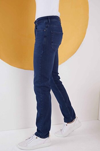 Genel Markalar Erkek Lacivert Düz Klasik Rahat Kesim Regular Fit Likralı Kot Jeans