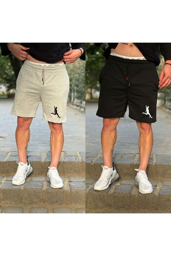DEEPSENCE Men's Gray Black Football Player Printed Combed Cotton Shorts - Slimfit Fit
