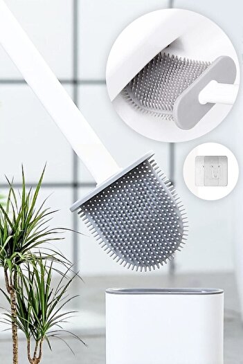 AKDAG HOME Perie de toaletă din silicon alb, flexibilă, perie de toaletă WC din silicon
