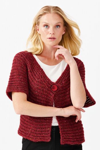 Desen Triko Women's V-Neck Single Button Short Vest V.red