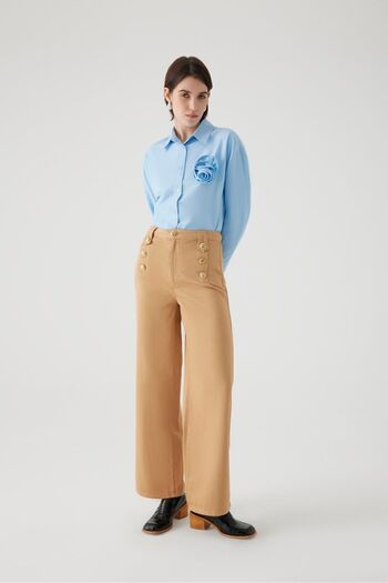 Exquise Cotton Regular Camel Jeans - Button Detailed