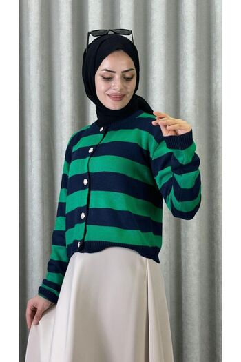 modasusev Knitwear Striped Cardigan - Button Detailed