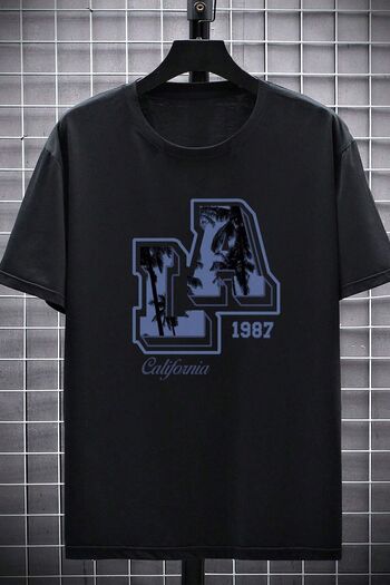 uyguntarz Ανδρικό μπλουζάκι La California 1987 με στάμπα Oversize