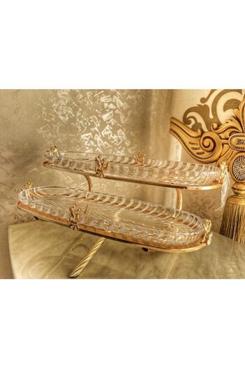 AZADE BAKIR Multi-Purpose Large Size 2-Tier Japanese Rose Detailed Presentation and Treat Bowl
