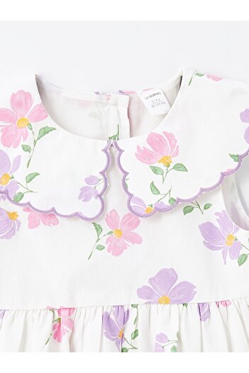 LC Waikiki LCW Bebe Yaka Poplin Çiçekli Kız Bebek Elbise