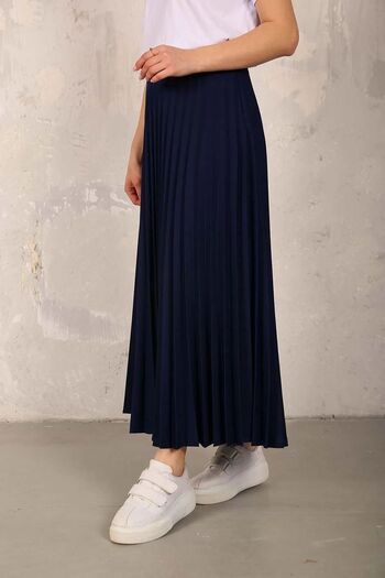 Melike Tatar Pleated Skirt 32-9001 Navy Blue