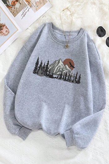 uyguntarz Mountain Printed Sweatshirt - Oversize Cut
