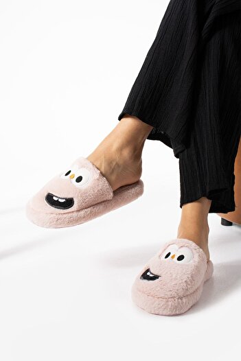 ALMİNA Fashion Smiling Face Plush Fluffy Women's Home Slippers - Silent Sole Dowry Slippers